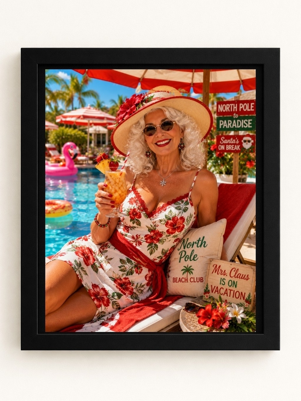 Mrs. Claus On vacation 8x10 Frame A.i. Art Print